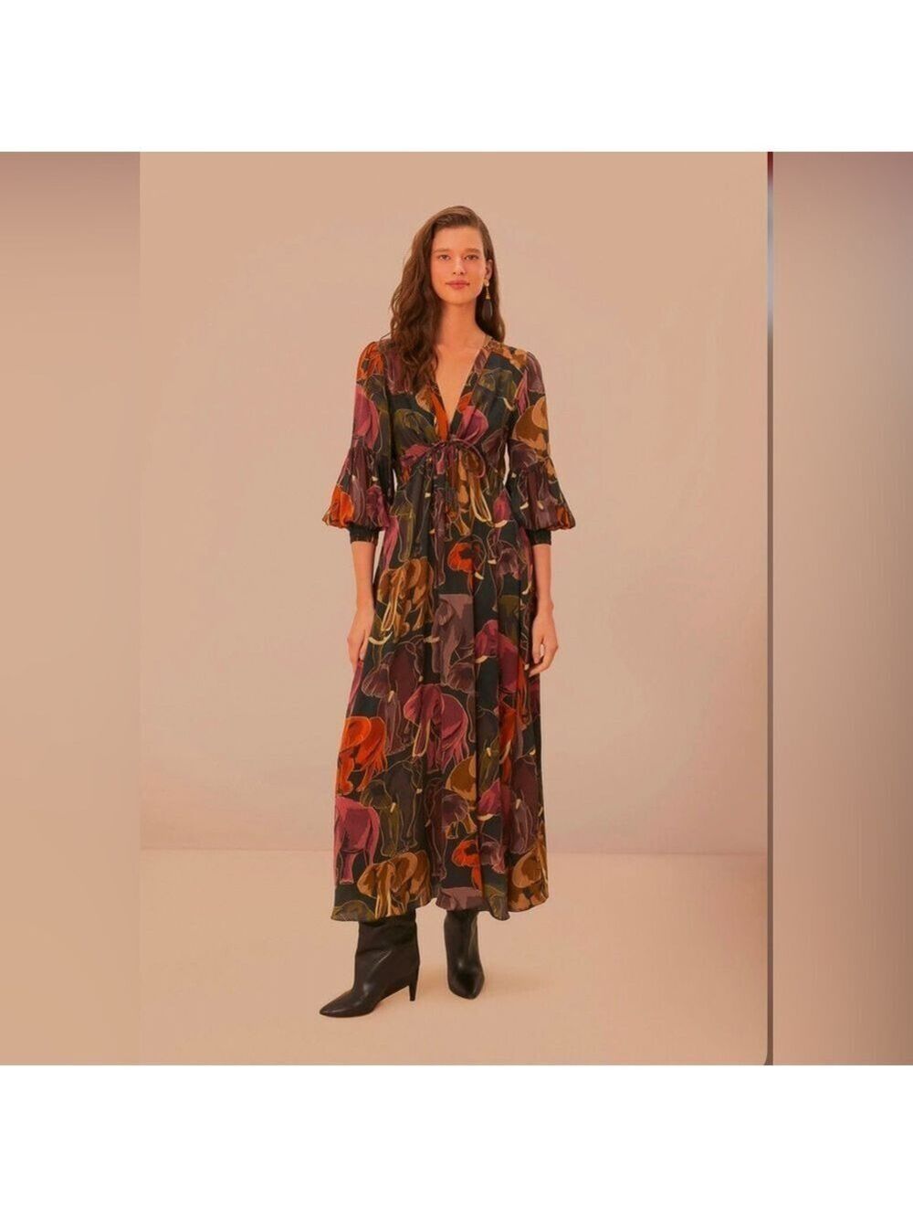 Farm Rio Green Elephants Maxi Dress